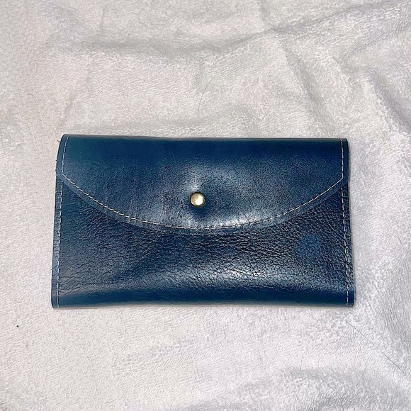 Handbags - Vintage Sandalwood Cowhide & Leather Blue Wallet Made In Brazil EUC